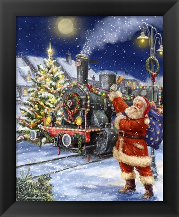 Framed Santa and Black Train Print