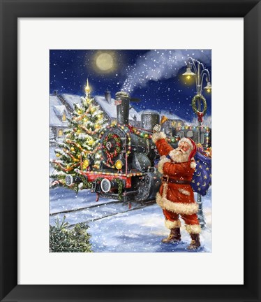 Framed Santa and Black Train Print