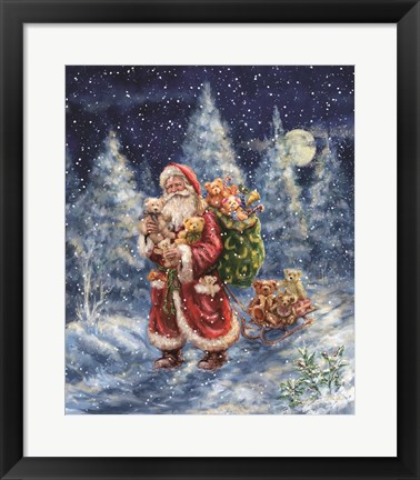 Framed Santa in Winter Woods with sack Print