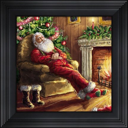 Framed Santa asleep in Chair Print