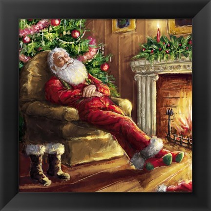 Framed Santa asleep in Chair Print