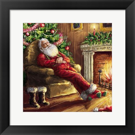 Framed Santa asleep in Chair Print