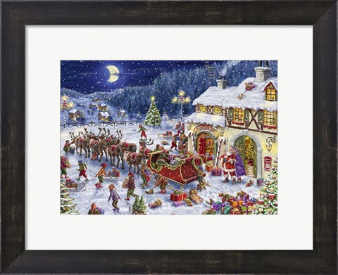 Framed Santa Sleigh and big moon Print