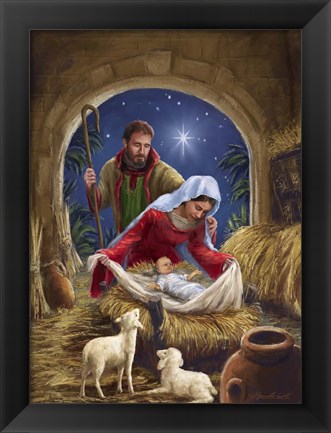 Framed Holy Family with sheep Print