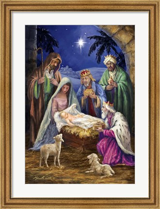Framed Holy Family with 3 Kings Print