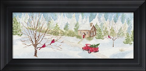 Framed Christmas in the Country panel with red truck Print