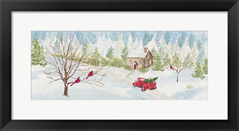 Framed Christmas in the Country panel with red truck Print