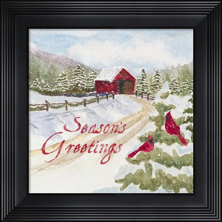 Framed Christmas in the Country I Happy Holidays Print