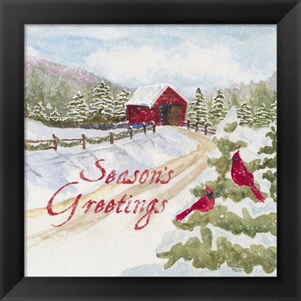 Framed Christmas in the Country I Happy Holidays Print