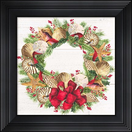 Framed Christmas by the Sea Wreath square Print