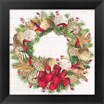 Framed Christmas by the Sea Wreath square Print