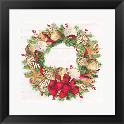 Framed Christmas by the Sea Wreath square Print