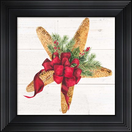 Framed Christmas by the Sea Starfish square Print