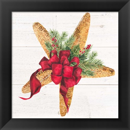 Framed Christmas by the Sea Starfish square Print