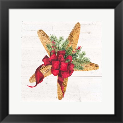 Framed Christmas by the Sea Starfish square Print