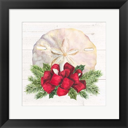 Framed Christmas by the Sea Sanddollar square Print