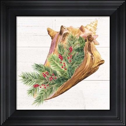 Framed Christmas by the Sea Conch square Print
