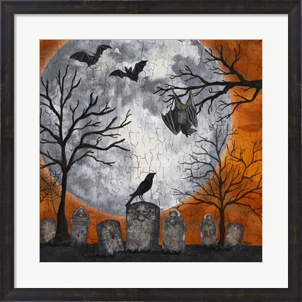 Framed Something Wicked Graveyard I Hanging Bat Print
