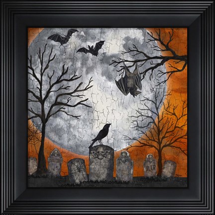 Framed Something Wicked Graveyard I Hanging Bat Print