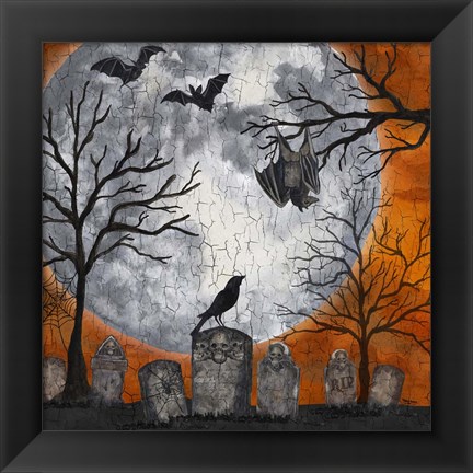 Framed Something Wicked Graveyard I Hanging Bat Print