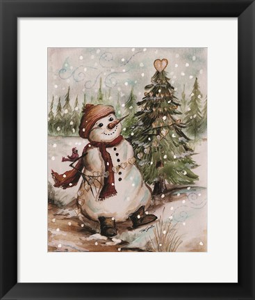 Framed Country Snowman I Print