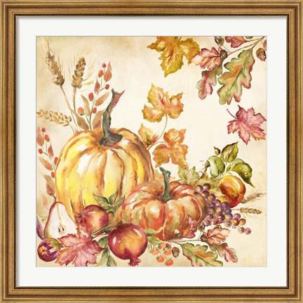 Framed Watercolor Harvest Pumpkins I Print