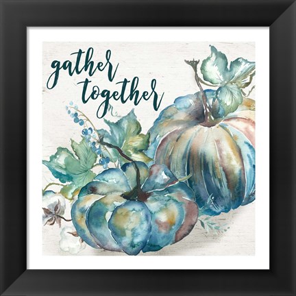 Framed Blue Watercolor Harvest  Square Gather Together Print