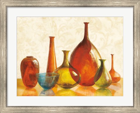 Framed Colorful Glass Vessels on Ivory Print