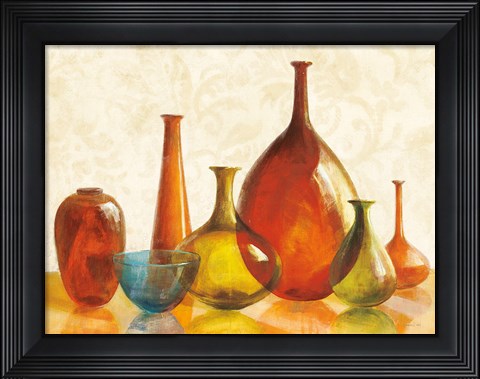 Framed Colorful Glass Vessels on Ivory Print