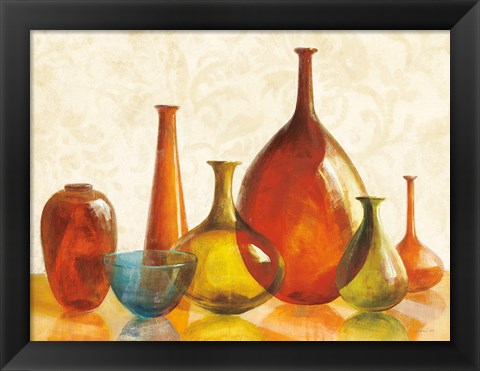 Framed Colorful Glass Vessels on Ivory Print