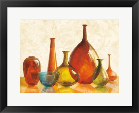 Framed Colorful Glass Vessels on Ivory Print