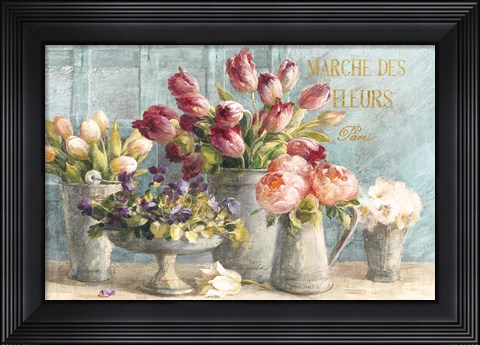 Framed Marche des Fleurs Blue Gold Print