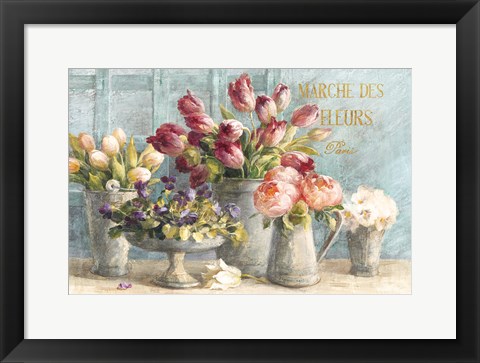 Framed Marche des Fleurs Blue Gold Print