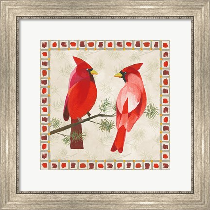 Framed Festive Birds Two Cardinals Print