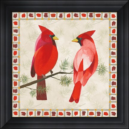 Framed Festive Birds Two Cardinals Print