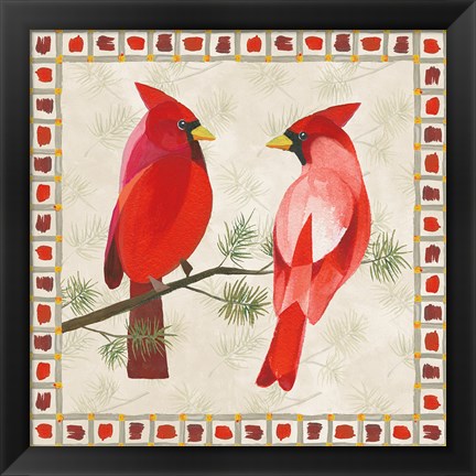 Framed Festive Birds Two Cardinals Print