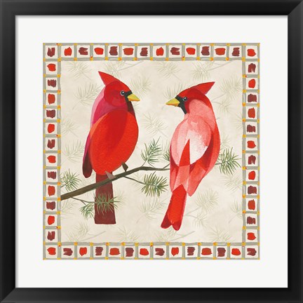 Framed Festive Birds Two Cardinals Print