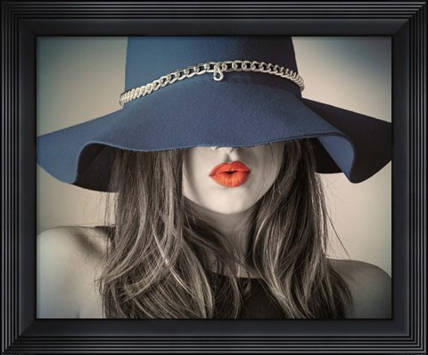 Framed Vintage Fashion - Blue Hat Print