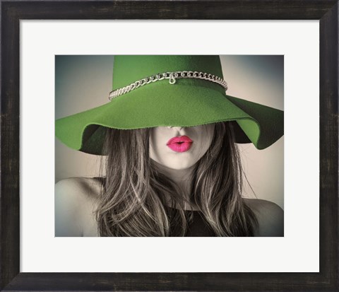 Framed Vintage Fashion - Green Hat Print