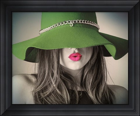 Framed Vintage Fashion - Green Hat Print