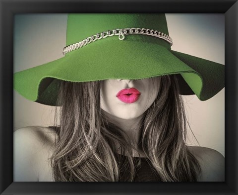 Framed Vintage Fashion - Green Hat Print