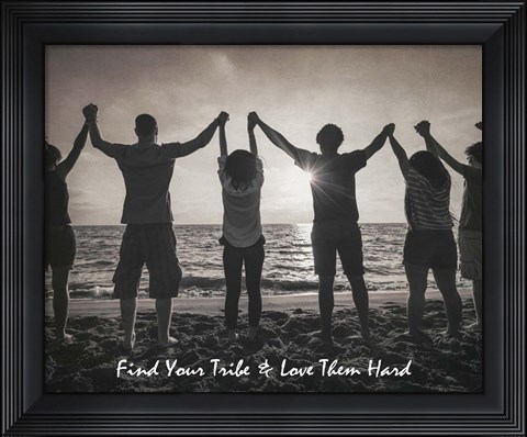 Framed Find Your Tribe - Joined Hands Grayscale Print