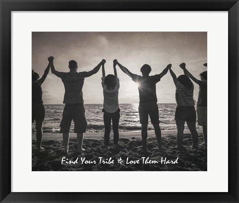 Framed Find Your Tribe - Joined Hands Grayscale Print