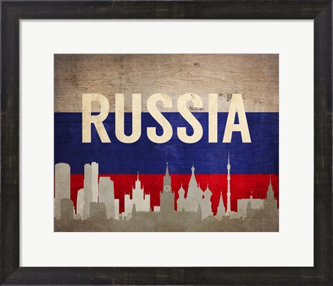 Framed Moscow, Russia - Flags and Skyline Print