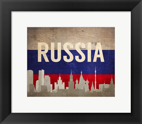 Framed Moscow, Russia - Flags and Skyline Print