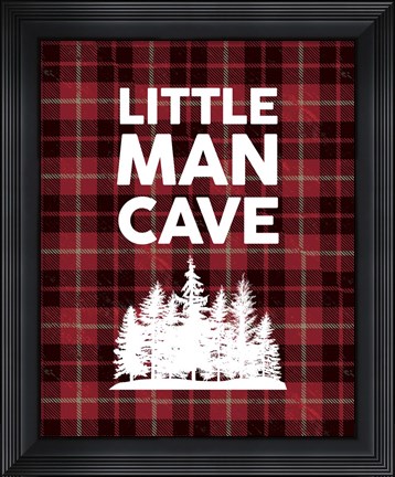 Framed Little Man Cave - Trees Red Plaid Background Print
