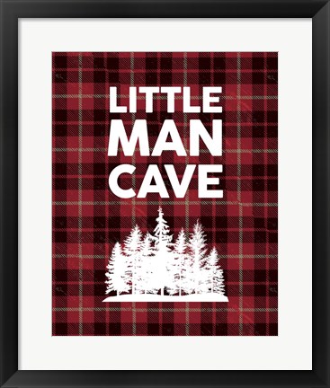 Framed Little Man Cave - Trees Red Plaid Background Print