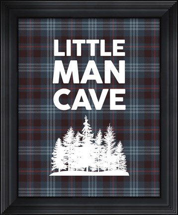 Framed Little Man Cave - Trees Blue Plaid Background Print