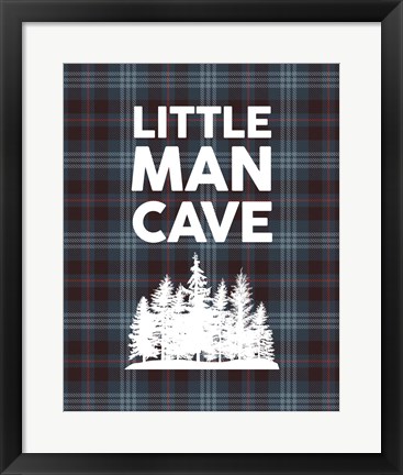 Framed Little Man Cave - Trees Blue Plaid Background Print