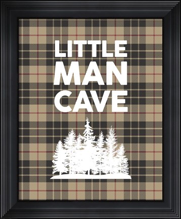 Framed Little Man Cave - Trees Tan Plaid Background Print